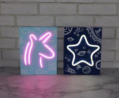 China Sight Battery LED Light Plate Wooden Neon Lights Decor Unicorn Shape Wood Frame Home Decorative Products for sale