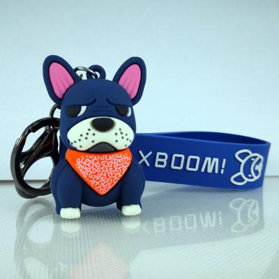 China 3D Cartoon French Bulldog Cute Soft Silicone Dog Key Chain PVC Key Chain For Phone Bag Car for sale