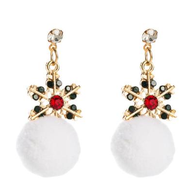 China Christmas 2020 CLASSIC collection of white wool ball alloy earrings with diamond-encrusted colored snow earrings for sale