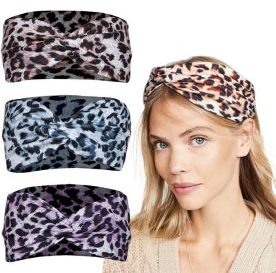 China New Leopard Print Knot Cloth Cross Headpiece With Elastic Leopard Sports Headband Hair Accessory for sale