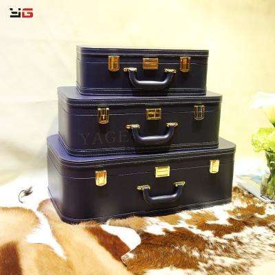 China New Desgin Luxury Wooden Faux Vintage Leather Suitcase For Living Room And Bedroom Decoration (Set Of 3) for sale