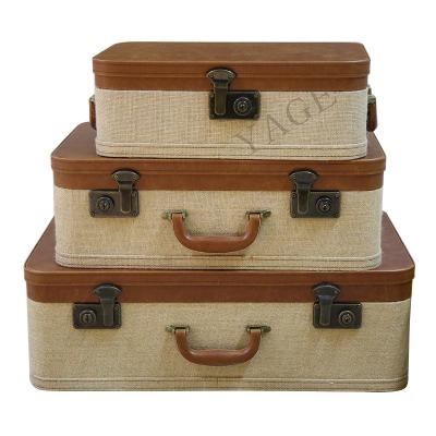 China Decorative Case Canvas And Material Vintage MDF Suitcase Case For Office Home Decoration for sale