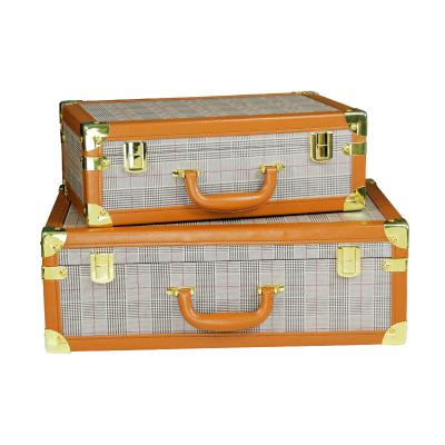 China Home Decoration and Decorative Wooden Storage Trunk Set of 3 PU Suitcase Old Fashioned Antique Luggage Box Case with Handle for sale