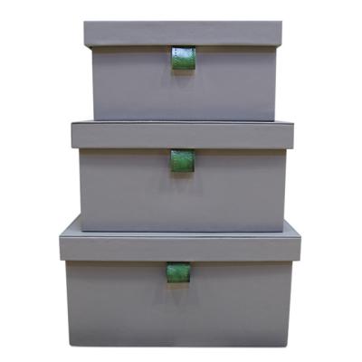 China 2019 Sustainable New Design Leather Storage Boxes 3 Set With Leather Buckle for sale