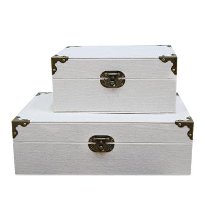 China Sustainable white canvas box with bronze corner set of 2 for sale