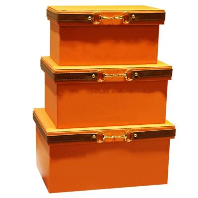 China New Product Handmade PU Stocked Leather Orange Decorative Storage Boxes Manufactures For Home Decoration for sale