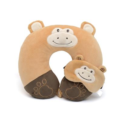 China Custom FUNNY Embroidery 12X11Inch Cute Plush Animal Neck Pillow With Eye Mask Set For Kids Gift Traveling Plane for sale