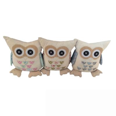 China Decorative Plush Toy Filled With Patchwork L21*W23*H26cm 26CM High Quality Owl Shape Embroidery Doorstopper In House Plush Toy for sale