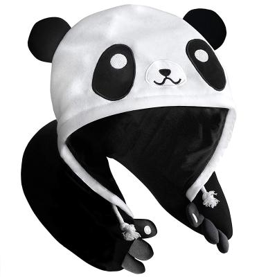 China Panda Custom Cute Animal Hooded Professional Travel Factory Fabric Microbeads Car U Neck Soft Cooling Pillow for sale