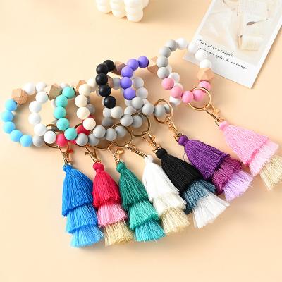 China Eco-friendly Key Ring For Wrist Silicone Key Ring Bracelet Wristlet Keychain For Women Circle Bracelet for sale