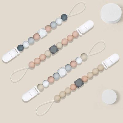 China Wholesale BPA Free Silicone Pendant Beaded Pacifier Clip Chains Baby Boy Girl Bpa FreeTeether Silicone Beads Baby Pacifier Clip for sale