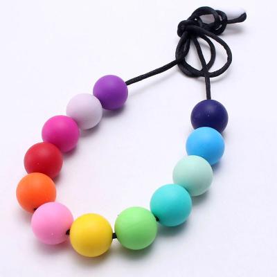 China 100% New 2021 Non-Toxic Food Grade Baby Teether Necklace Rainbow Color Silicone Beads Toddler Necklace Holder Toy Nursing Jewelry For Mommy for sale