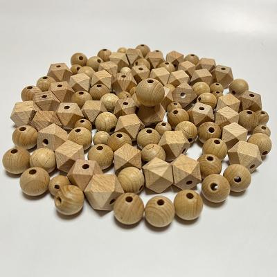 China Eco-Friendly Multi Size Round Hexagon Beech Wood Baby Teether Beads Chewable Baby Teether Pacifier Bracelet Necklace Jewelry Making for sale