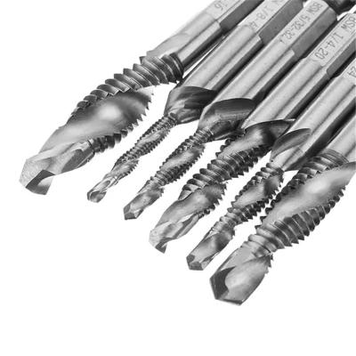 China Metal Drilling 6Pcs 1/8-3/8 Inch BSW Screw Tap Drill Bit Threads HSS Combination Taps Countersink For Deburring 1/4 Inch Set Quick Change Hex for sale