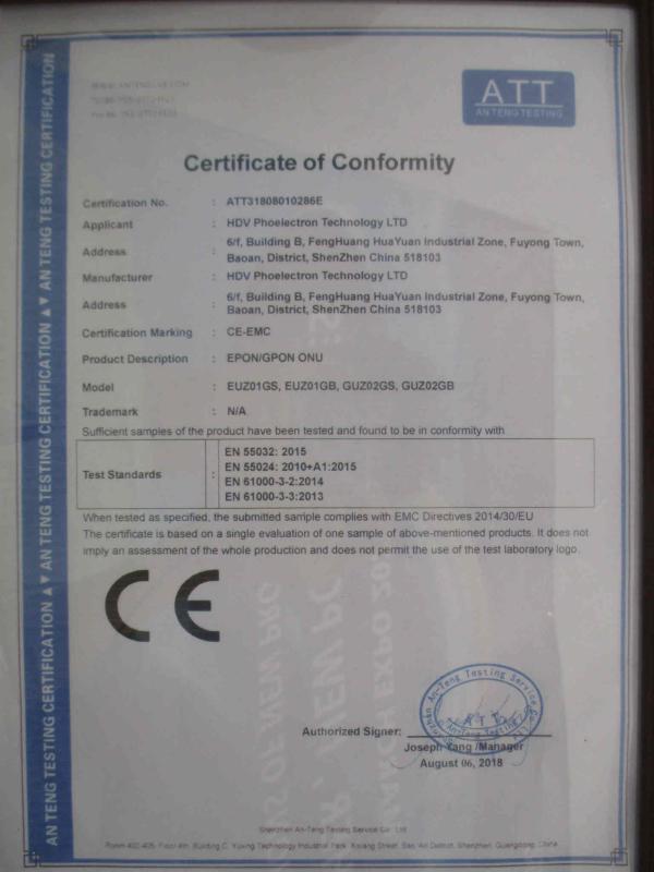 CE - Shenzhen Hdv Photoelectron Technology Ltd.