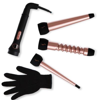 China Automatic Curling 3 in 1 Interchangeable Wand Curling Hair Curler Spiral Electronic Barrels with Heat Protection Glove for sale