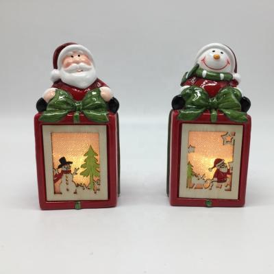 China Ceramic Christmas Decoration Gifts Box Ornaments LED Light Hanging Ceramic Bedroom With Santa Snowman Design for sale