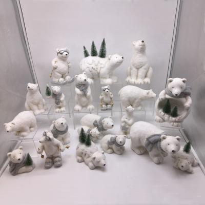 China Europe Amazon Customized Craft Porcelain Animal Figurines Ceramic Polar Bear Decorations For Christmas for sale