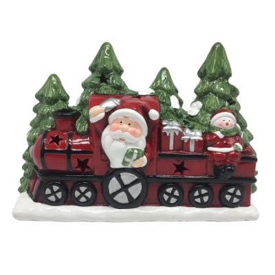 China Europe Santa Driving Train Ceramic Home Decoration with Snowman Christmas Tree for sale