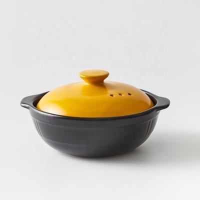 China Viable High Quality Cheap Yellow Lid Handle Porcelain Ceramic Stew Pot For Microwave Oven for sale