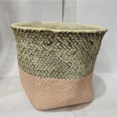 China Modern INS Cement Flower Imitate Straw Weave Pot Basket For Gargen Decoration for sale