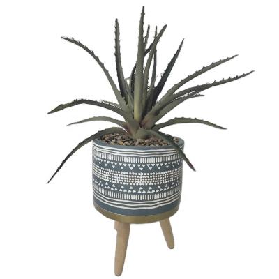 China Modern Home Decoration Wooden Cement Stand Cactus Planter Succulent Flower Pots for sale