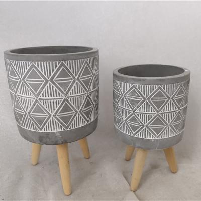 China Modern new products cement succulent flower pots with wooden stand cheap cement plant pots for sale