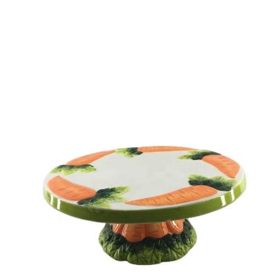 China Sustainable Amazon Shopee One Tier Carrot Design Stonerware Kids DIY Eco-Friendly Ceramic Cake Stand for sale