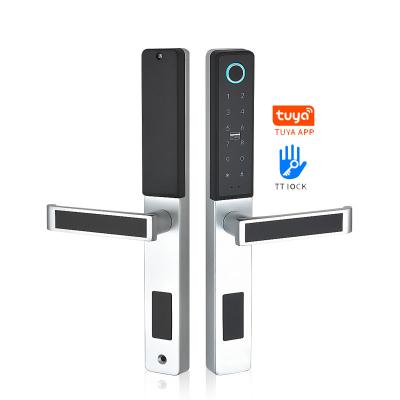 China Aluminum Alloy Senleean Tuya Outside Digital Glass Biometric Knob Lock Fingerprint Door Handles Home Sliding Doors Electric Lock for sale