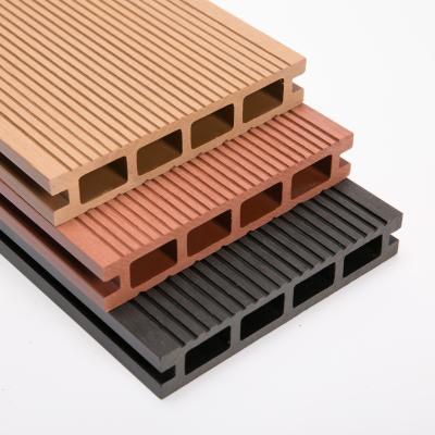 China Hollow Wood Plastic Composite Profile Cheap Price Embossed Composite Plastic Wpc Outdoor Patio Eco Wood Decking Flooring Reckless for sale