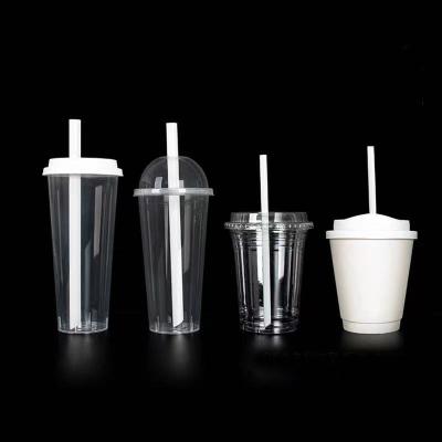 China Factory Wholesale Plastic 16oz U Shape Juice Boba Milk Bubble Tea Cup With Lids PET Clear PP Plastic Disposable Cup for sale