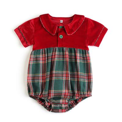 China wholesale 100%cotton velor cotton collared unisex toddler onesie rompers custom plaid jumpsuits for baby for sale