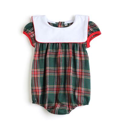 China Outfit 2022 Monogrammed Cotton Girl Green Tartan Bubble Romper Christmas Bib Onesie for sale