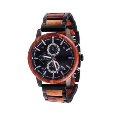 China Full Chronograph SOPEWOD Stainless Steel Natural Wood Quartz Calendar Watches With Luminous Hands for sale