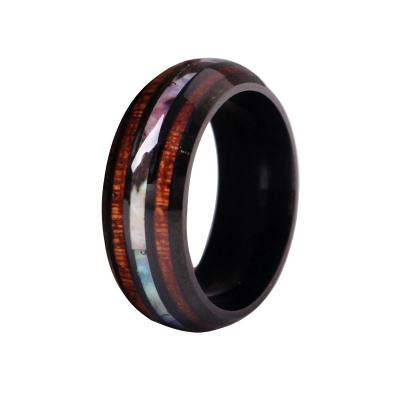 China Fashion Customized SOPEWOD Logo Walnut Wood Inlay Men Vintage Rings Stainless Steel for sale