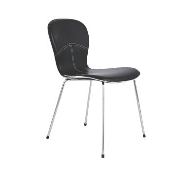 China Simple Modern Simple Home Cafe Restaurant Chair Black Leather PVC Legs Metal Dining Chair for sale