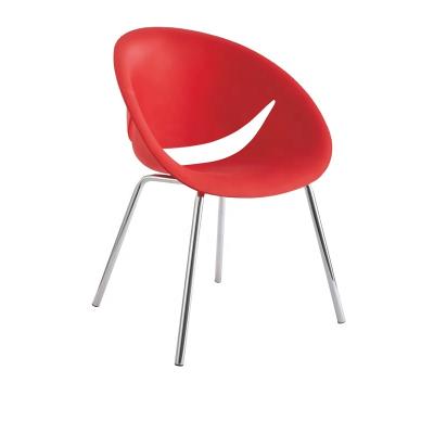 China Simple Classic Style Seat Plastic Steel Legs Dining Chair Restaurant Furniture Or Cafe Home Accent Chair for sale