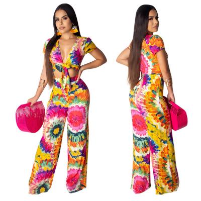 China New Fashion YQ523 One Piece Anti-static Waist Printed Sling High Off The Shoulder Summer Women Overalls for sale