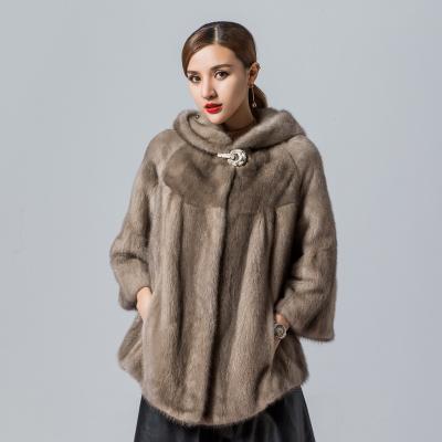 China YQ05 Anti-wrinkle Style Winter Women Warm Brown Mink Fur Overcoat Genuine Full Skin Mink Jacket With Collar for sale