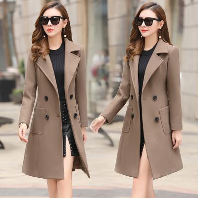 China Free Shipping New Winter Women Anti-wrinkle Elegant Notched Cross Collar Wool Blend Over Coat for sale