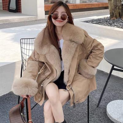 China Free Shipping Women's Winter Rabbit Fashion Free Shipping Anti-Wrinkle Fox Collar Jacket Fur Parka Coat Natural Fur Lined Real Coat Women for sale