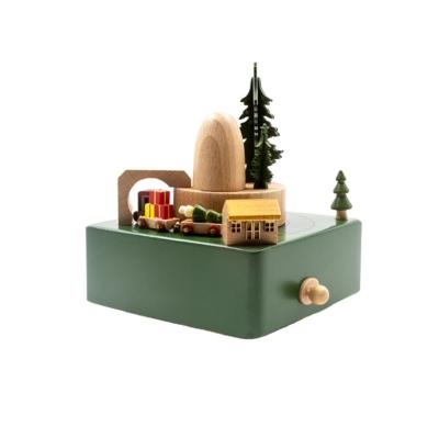 China Wooden Truck Green Christmas Music Box Wood Opens Music Box Ornaments Creative Gifts for sale