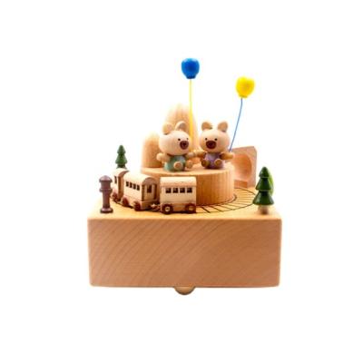 China Decoration Balloon Bears Trains Wooden Movement Music Boxes Crafts Birthday Gifts for sale