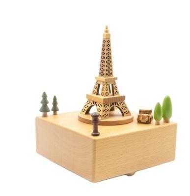 China Decoration wooden crafts all handmade creative gifts Paris tour romantic music box for sale