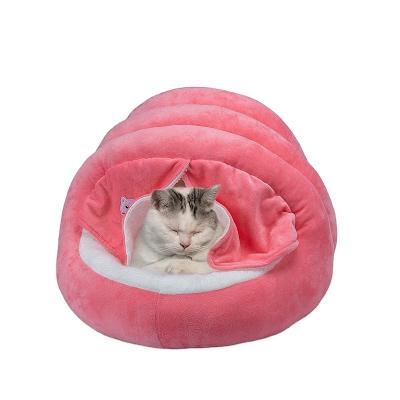 China Partially Enclosed Dog Cat Nest Handcrafted Autumn Winter Warm Christmas Pet Nest with Curtains for sale