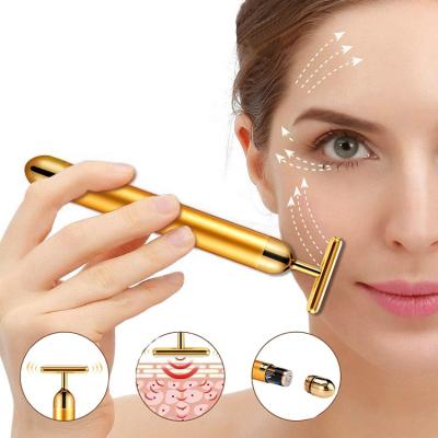 China 2021 Face Lift 24k Gold Energy Beauty Bar Vibrating Facial Lifting Skin Care T Shape Electric Face Massager for sale