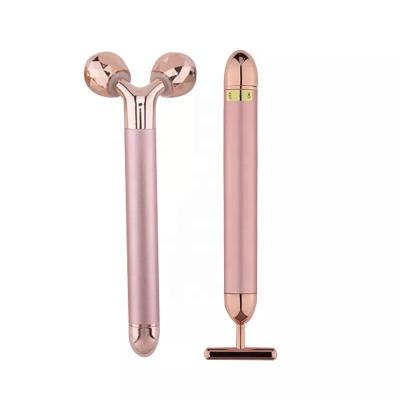 China Face Lift 2 in 1 Electric Massage Facial Roller Face Lifting Skin Tightening Vibration Sonic Energy Beauty Bar for sale