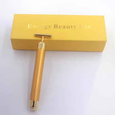 China Wrinkle Remover Private Label Vibrating Face Roller T Shape Gold Beauty Facial Massager For Face Slimming for sale