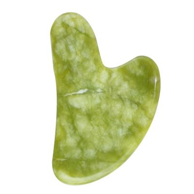 China Custom Logo Natural Jade Guasha Stone Facial Neck Body Massage Scraper Green Gua Sha for sale