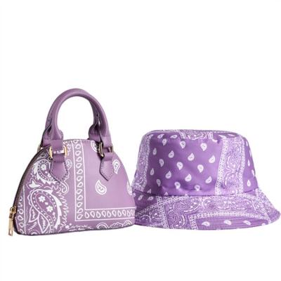 China Lady Logo Bag With Hat Set New Fashion Cashew Flower Women Handbag Shoulder Lady Bags Portable Simple Bandana Chain Outdoor Bags for sale